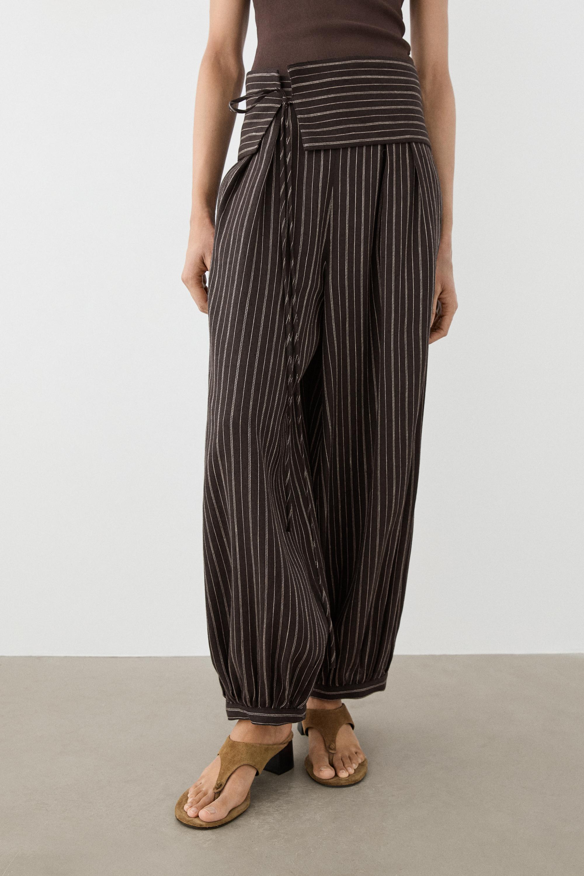 Striped sarouel trousers with cummerbund detail